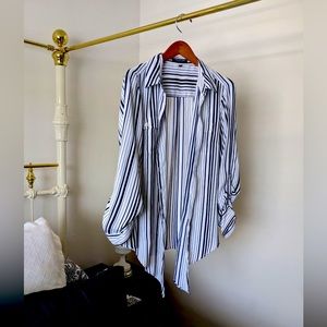 Button up black and white striped blouse